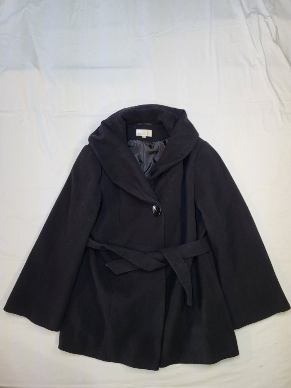 Cleo Black Wool Blend Belted Pea Coat Jacket Size 18 Shawl Collar Classic Winter - Picture 7 of 13